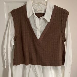 Anthropologie Brown and White Layered Blouse